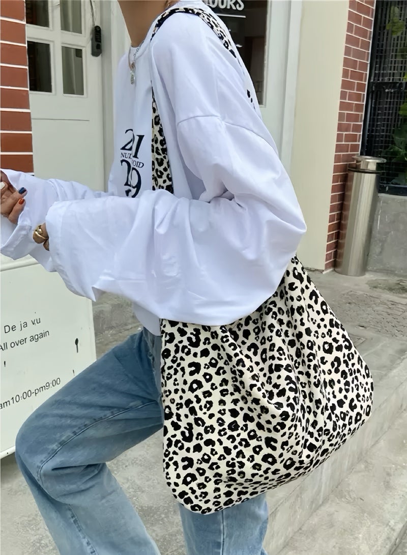 Paraphrase Large Capacity Black and White Leopard Print Shoulder Bag for Women – Stylish & Practical Tote for Daily and Work Use - Image 3