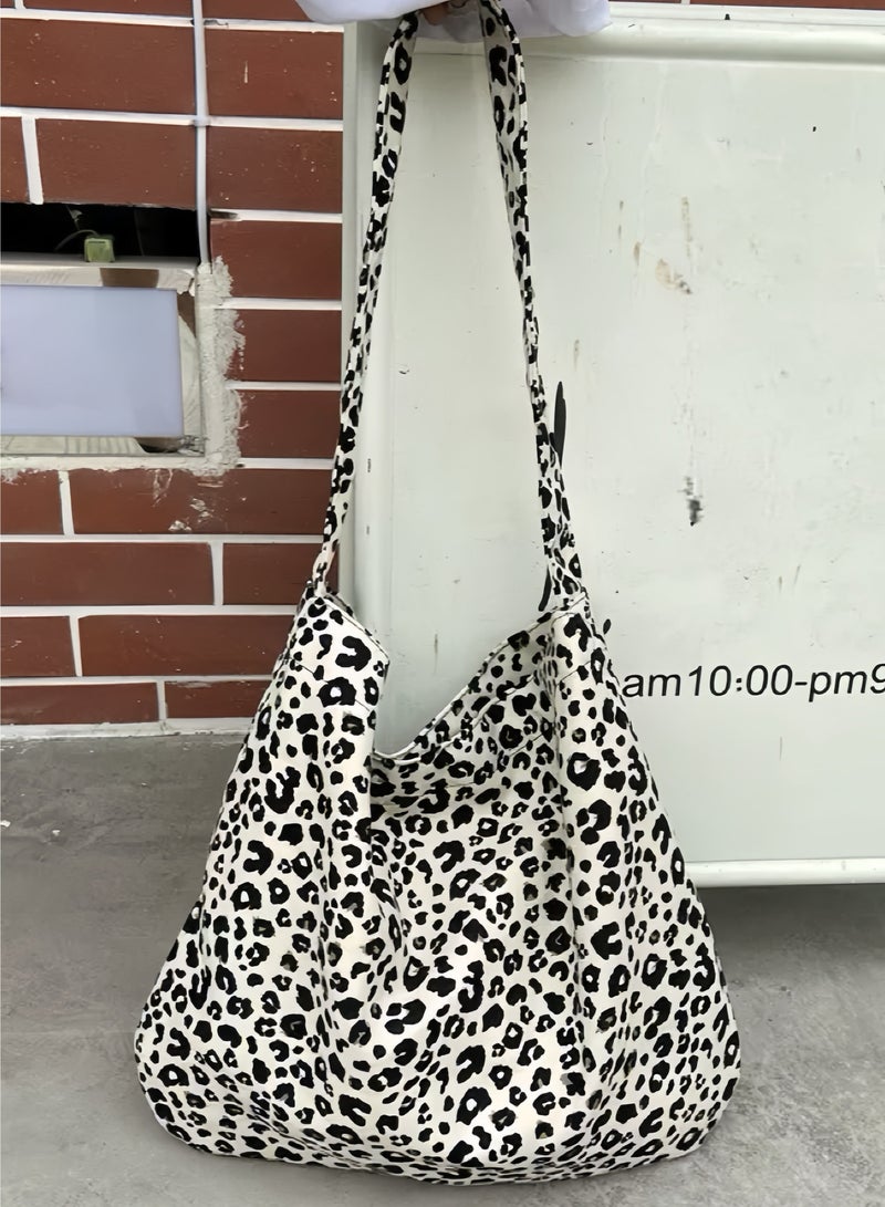 Paraphrase Large Capacity Black and White Leopard Print Shoulder Bag for Women – Stylish & Practical Tote for Daily and Work Use - Image 5