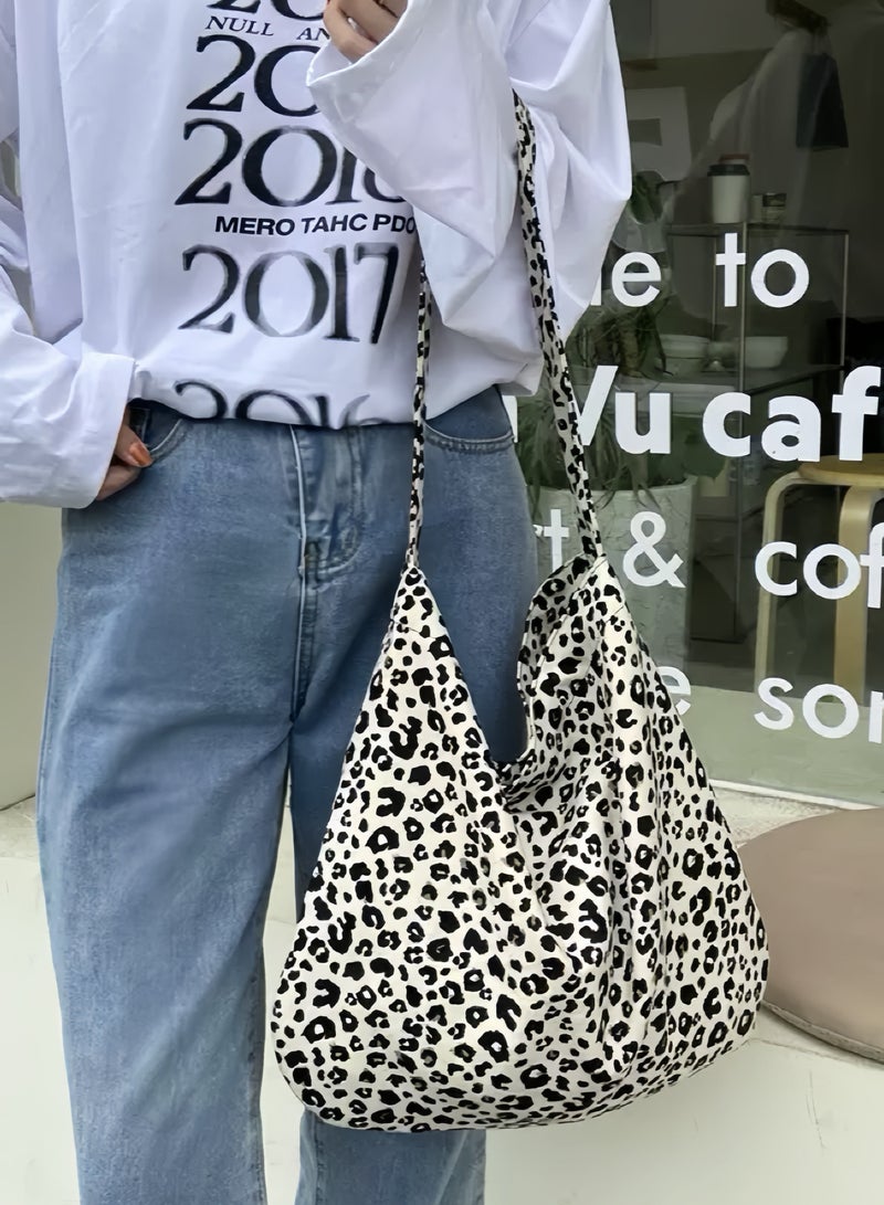Paraphrase Large Capacity Black and White Leopard Print Shoulder Bag for Women – Stylish & Practical Tote for Daily and Work Use - Image 4