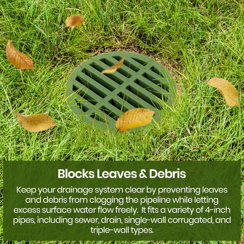 Calvana (2-Pack) Calvana 4â€ Plastic Round Drainage Grate Cover, Fits 4â€ Pipes, Prevents Debris, Ideal for Lawns, Patios, and Walkways, Durable UV-Resistant Plastic, Easy Installation, Green - Image 3