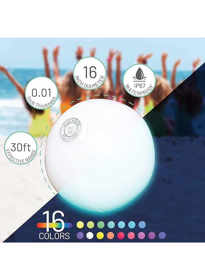 X spring Led Beach Ball 2Pcs 40Cm Beach Balls With 16 Rgb Light Modes For Kids And Adults Waterproof Pvc Glow In The Dark Beach Ball With Remote Control For Pool Parties And Outdoor Fun - Image 3