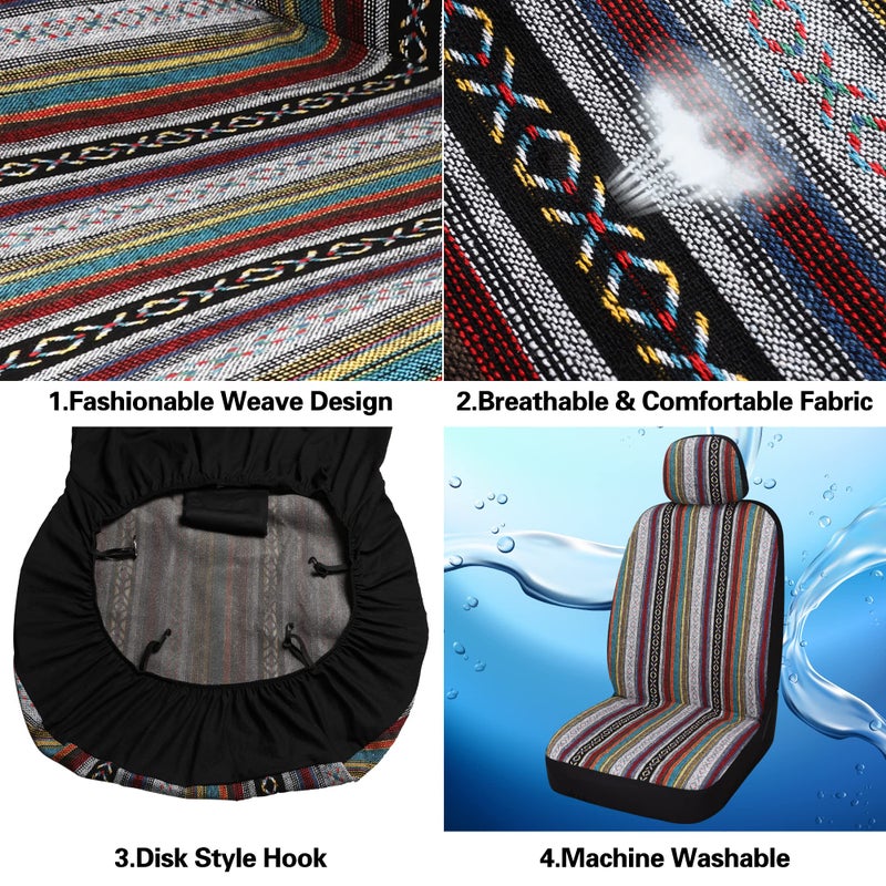 Pariitadin Baja Saddle Blanket Car Seat Covers Full Set with Seat Belt Pads, Washable Breathable Striped Woven Cloth Seat Covers for Cars Interior, Universal Fit Most Cars, Airbag Compatible, Red - Image 4