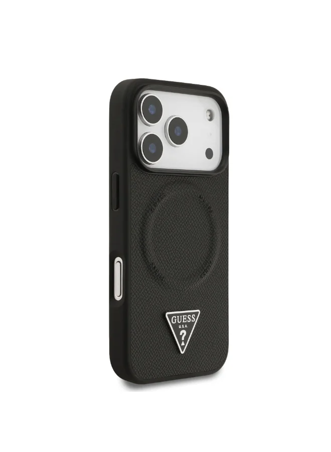 جس جراب iPhone 17 Pro MagSafe Max من جلد البولي يوريثان مع شعار مثلث / متوافق مع Magsafe / نحيف للغاية / تصميم خفيف الوزن / سهل التركيب - أسود