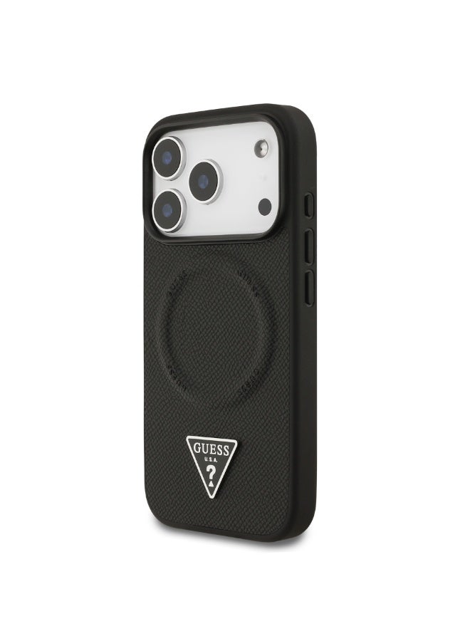 GUESS iPhone 17 Pro Max MagSafe PU Leather Case With Triangle Logo  / Magsafe Compatible / Ultra Slim / lightweight design / Easy Installation - Black - Image 2