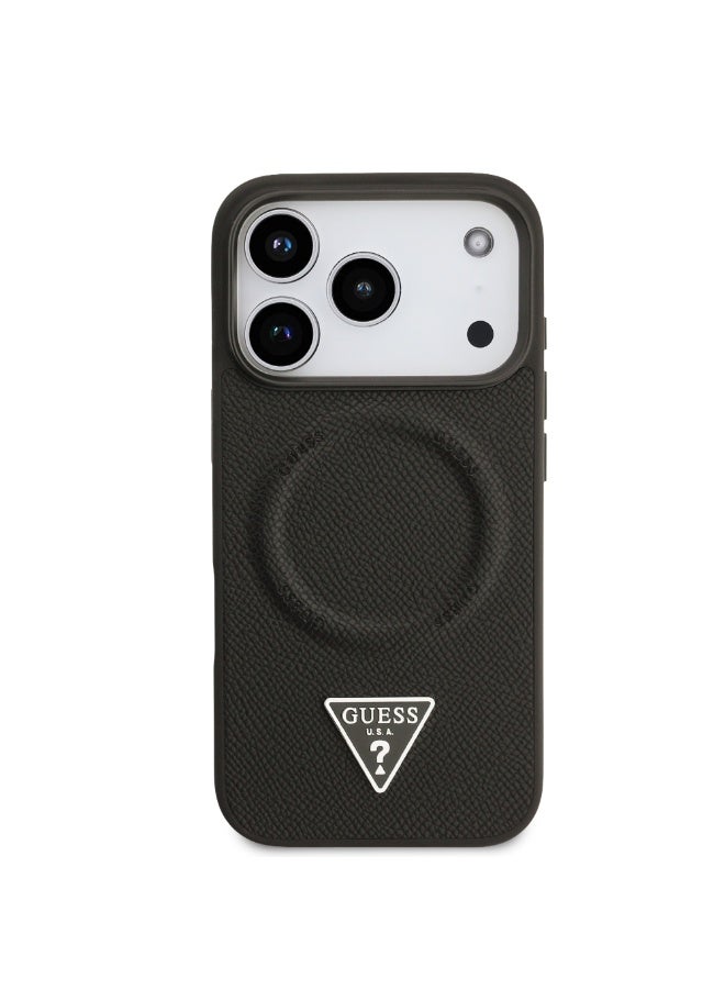 GUESS iPhone 17 Pro Max MagSafe PU Leather Case With Triangle Logo  / Magsafe Compatible / Ultra Slim / lightweight design / Easy Installation - Black - Image 3