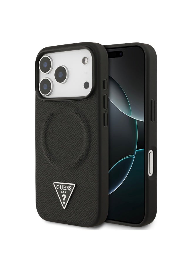 GUESS iPhone 17 Pro Max MagSafe PU Leather Case With Triangle Logo  / Magsafe Compatible / Ultra Slim / lightweight design / Easy Installation - Black - Image 1
