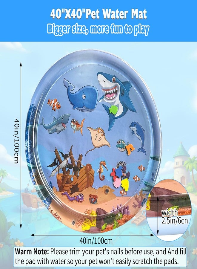YumSur Sensor Water Playmat, Thickened Water Sensor Play Mat for Cats Dog, Thickened Sensory Water Play Mat for Cats with Fish for Pet Play, Cat dog Water Sensor Pad Water Playmat with Toy (Shark - 39 in) - Image 2