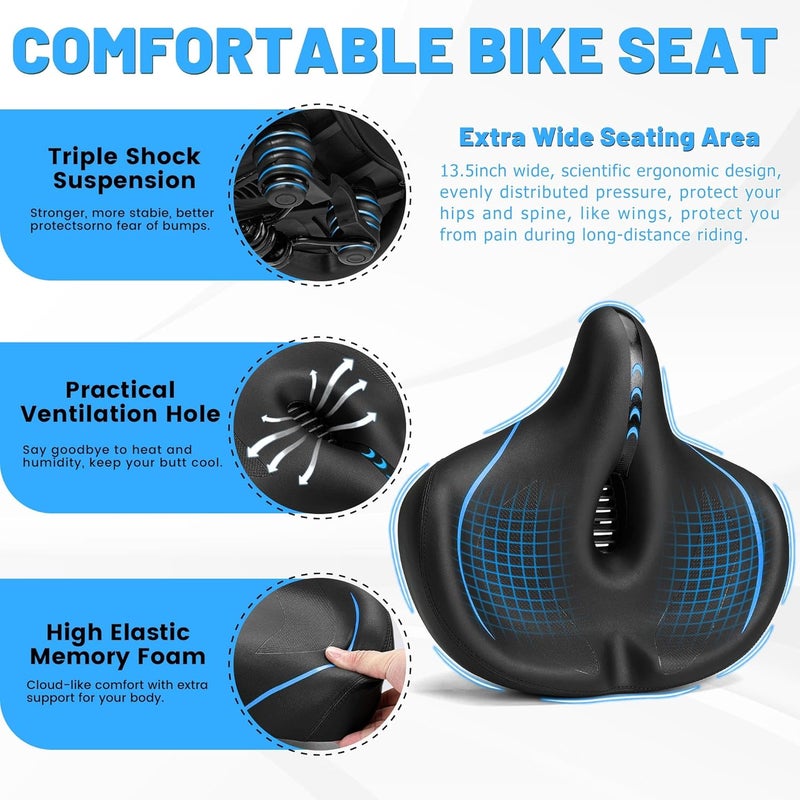 CDYWD Oversized Bike Seat for Men & Women - Extra Wide Bicycle Seat Cushion - Image 3