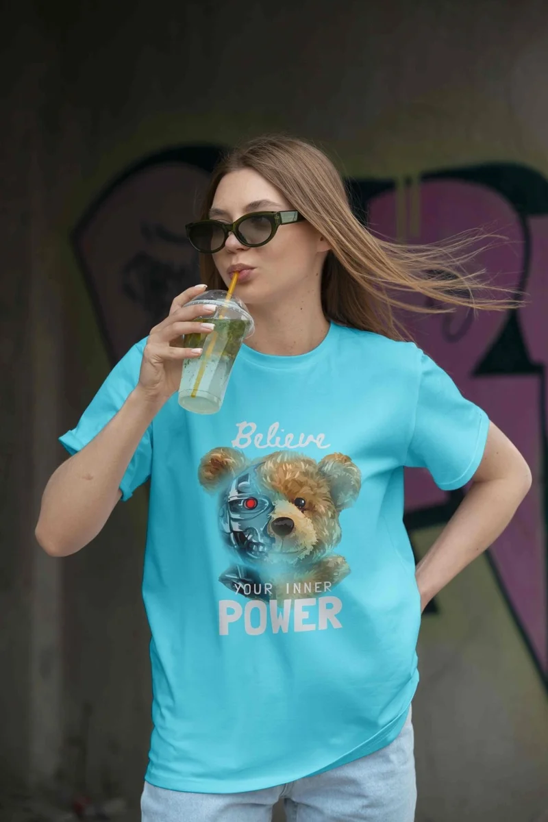 DogFish Teddy Women's Oversize Blue T-Shirt