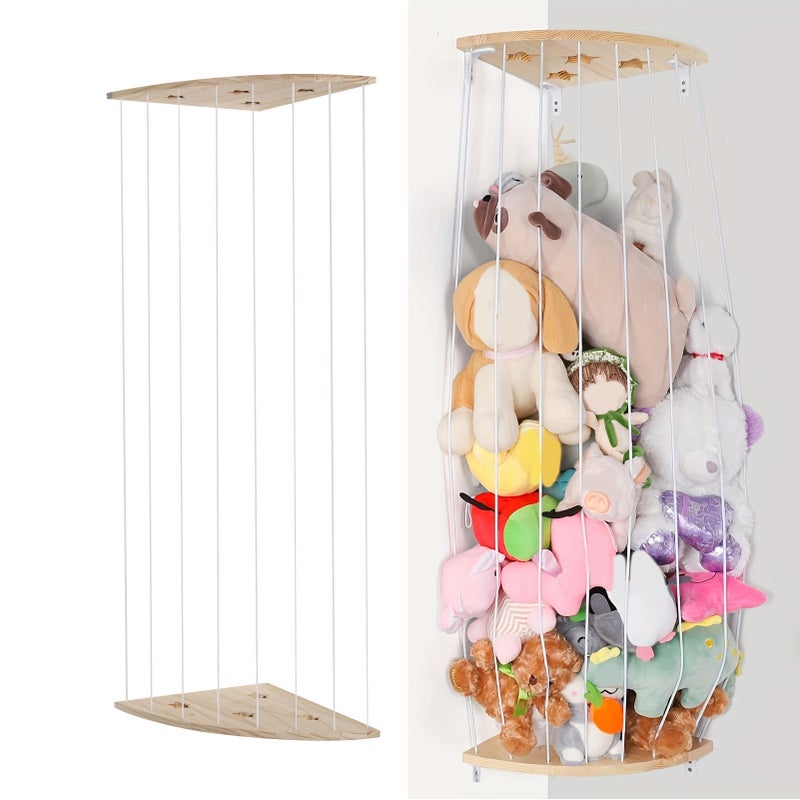 Stuffed Animal Storage Organizer Wooden Length Adjustable Hanging Corner Plush Toys Holder with Star Pattern for Nursery Play Room Kids Room - Image 5