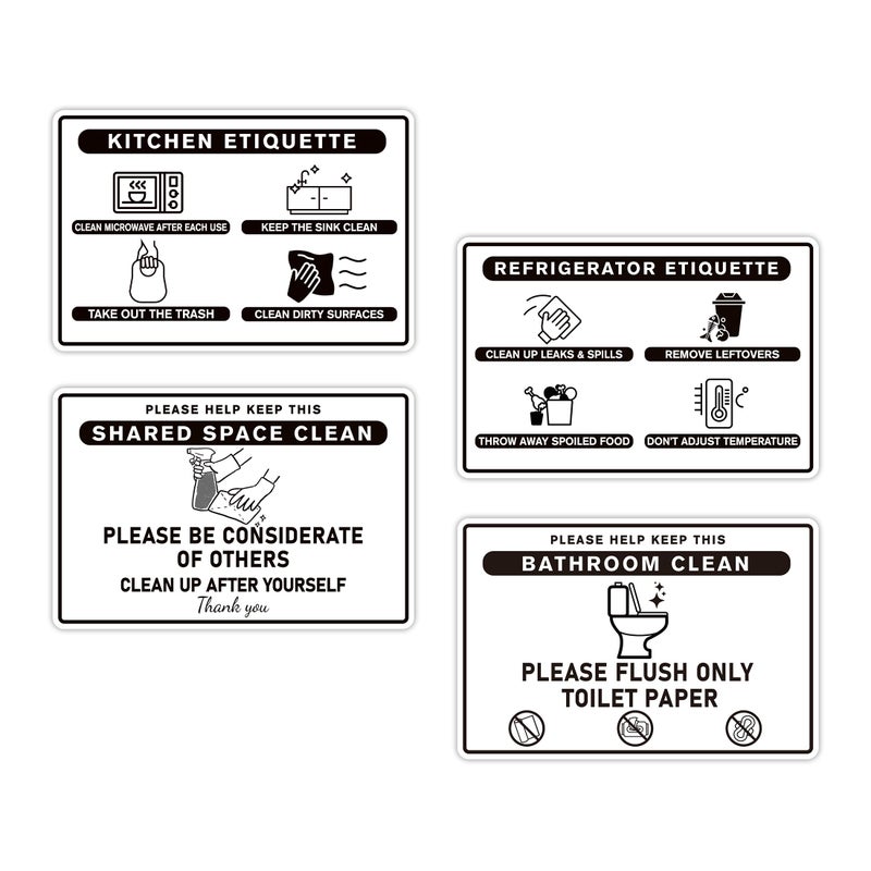 LUHIMO 4PCS Bathroom and Kitchen Rules Sign, Self-adhesive Waterproof Please Clean Up After Yourself Sign Sticker, Essentials for Refrigerator, Microwave, Office Kitchen, Break Room, Home Bathroom - Image 1