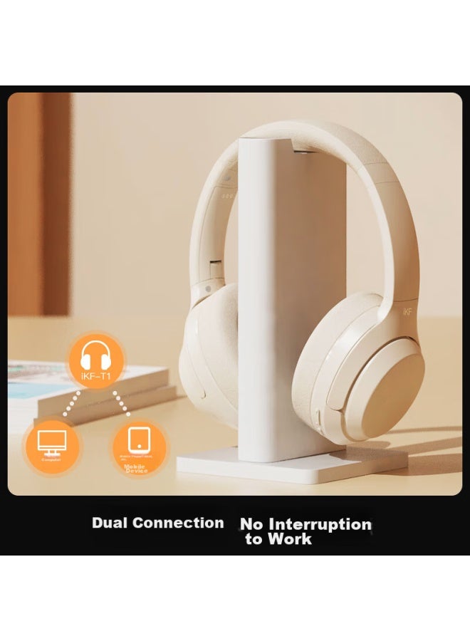 Ikf T1 Wireless Bluetooth Headphones With Call Noise Reduction, Bluetooth 5.4, Hifi Sound Quality, Long Battery Life, Low Latency, Retro White - Image 3