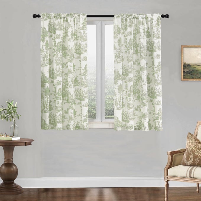 SAGE GREEN CURTAINS FOR KITCHEN BATHROOM WINDOWSET OF 2 PACK SMALL SHORT SPRING TIME COLOR ROD POCKET TOILE FLORAL COTTAGECORE WHIMSICAL CURTAINS FOR BEDROOM48 INCH LENGTHLIGHT GREEN AND WHITE