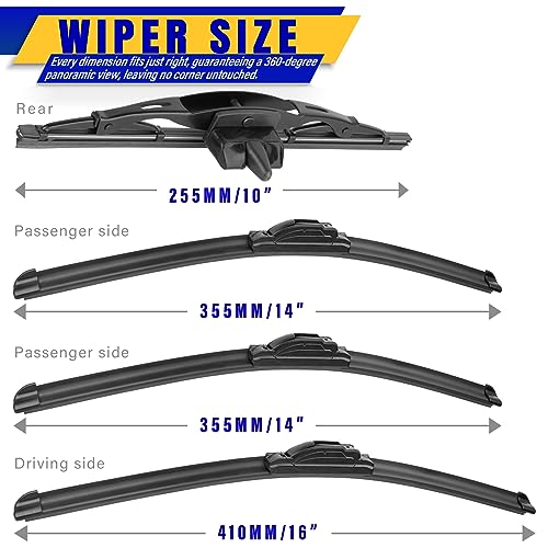 Rooppa 4 wipers Replacement for 2007-2014 Toyota FJ Cruiser, Windshield Wiper Blades Original Equipment Replacement - 16"/14"/14"/10" (Set of 4) U/J HOOK - Image 2