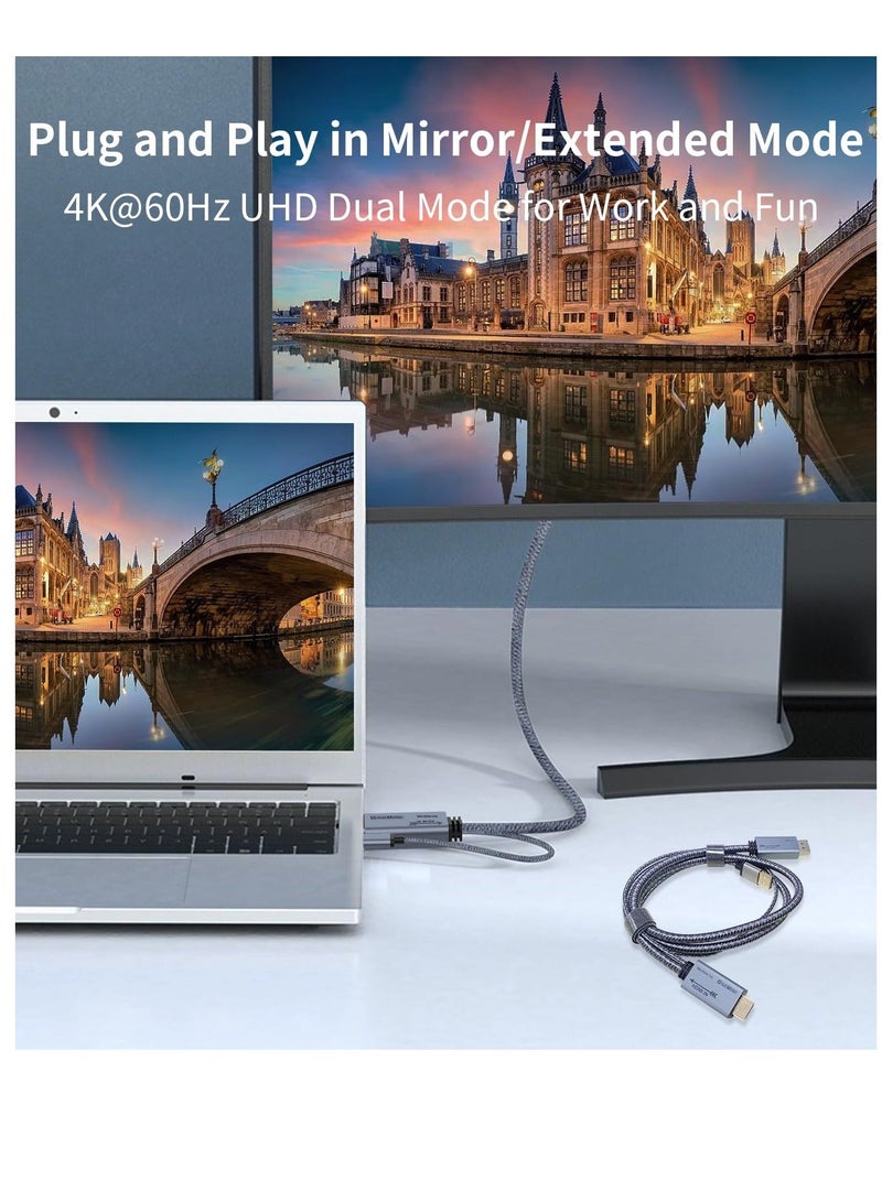 محول HDMI إلى DisplayPort 4K@60Hz، كابل محول ذكر إلى ذكر HDMI إلى DP 1.2 مع طاقة USB للشاشة، PS4، عالي السرعة، متوافق مع HDCP2.2، 6.6 قدم 2 متر، غير ثنائي الاتجاه - Image 2