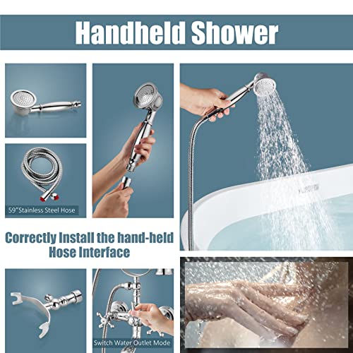 Aolemi Wall Mount Bathtub Faucet with Handheld Shower Polish Chrome Double Cross Handle Mixer Tap with Telephone Shaped Hand Sprayer Vintage Tub Filler - Image 4