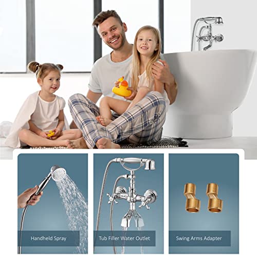 Aolemi Wall Mount Bathtub Faucet with Handheld Shower Polish Chrome Double Cross Handle Mixer Tap with Telephone Shaped Hand Sprayer Vintage Tub Filler - Image 2