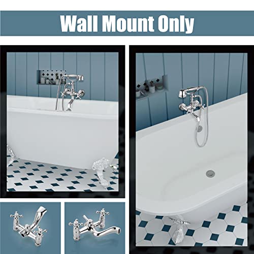 Aolemi Wall Mount Bathtub Faucet with Handheld Shower Polish Chrome Double Cross Handle Mixer Tap with Telephone Shaped Hand Sprayer Vintage Tub Filler - Image 3