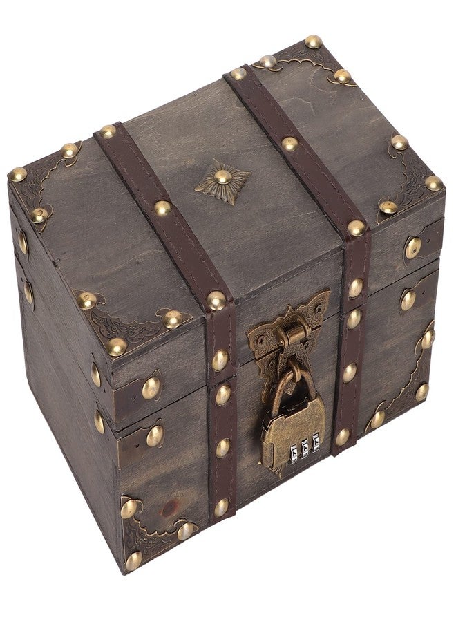 LIZEALUCKY Vintage Wooden Boxes With Lock, Decorative Wooden Storage Box Treasure Jewelry Chest, Decorative Small Wood Box with Lid Wood Box Chest Case Holder Organizer for Jewelry Storage,7.1 x 4.3 x 3.9in - Image 1