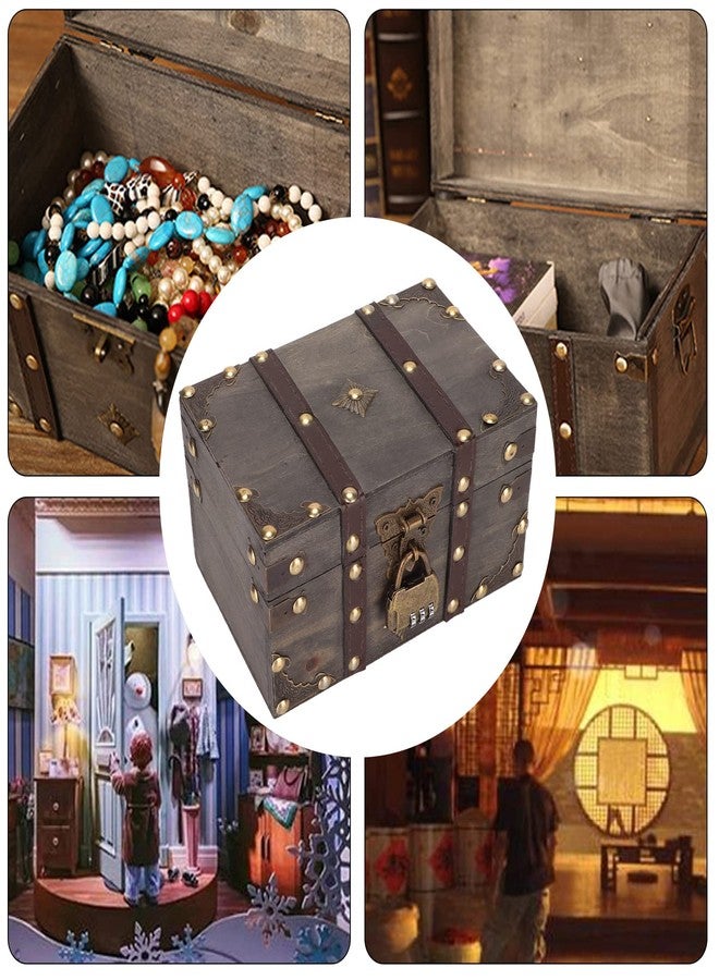 LIZEALUCKY Vintage Wooden Boxes With Lock, Decorative Wooden Storage Box Treasure Jewelry Chest, Decorative Small Wood Box with Lid Wood Box Chest Case Holder Organizer for Jewelry Storage,7.1 x 4.3 x 3.9in - Image 5