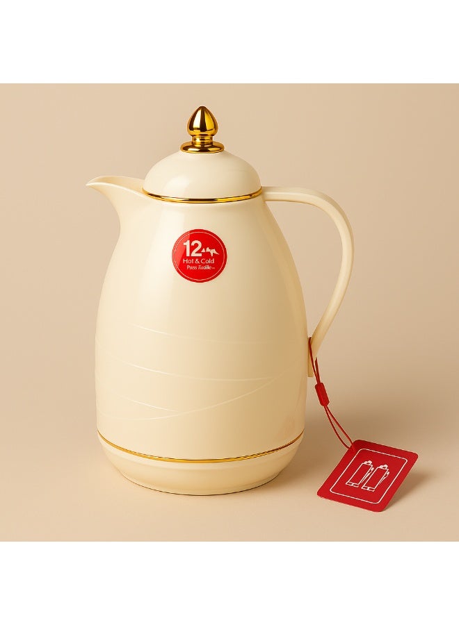 باصرة ترمس شاي وقهوة بيج فاخر سعة 1 لتر – حفظ حراري 12 ساعة وحفظ برودة 24 ساعة – دلة عصرية بلمسة ذهبية أنيقة للضيافة والاستخدام اليومي - Image 5