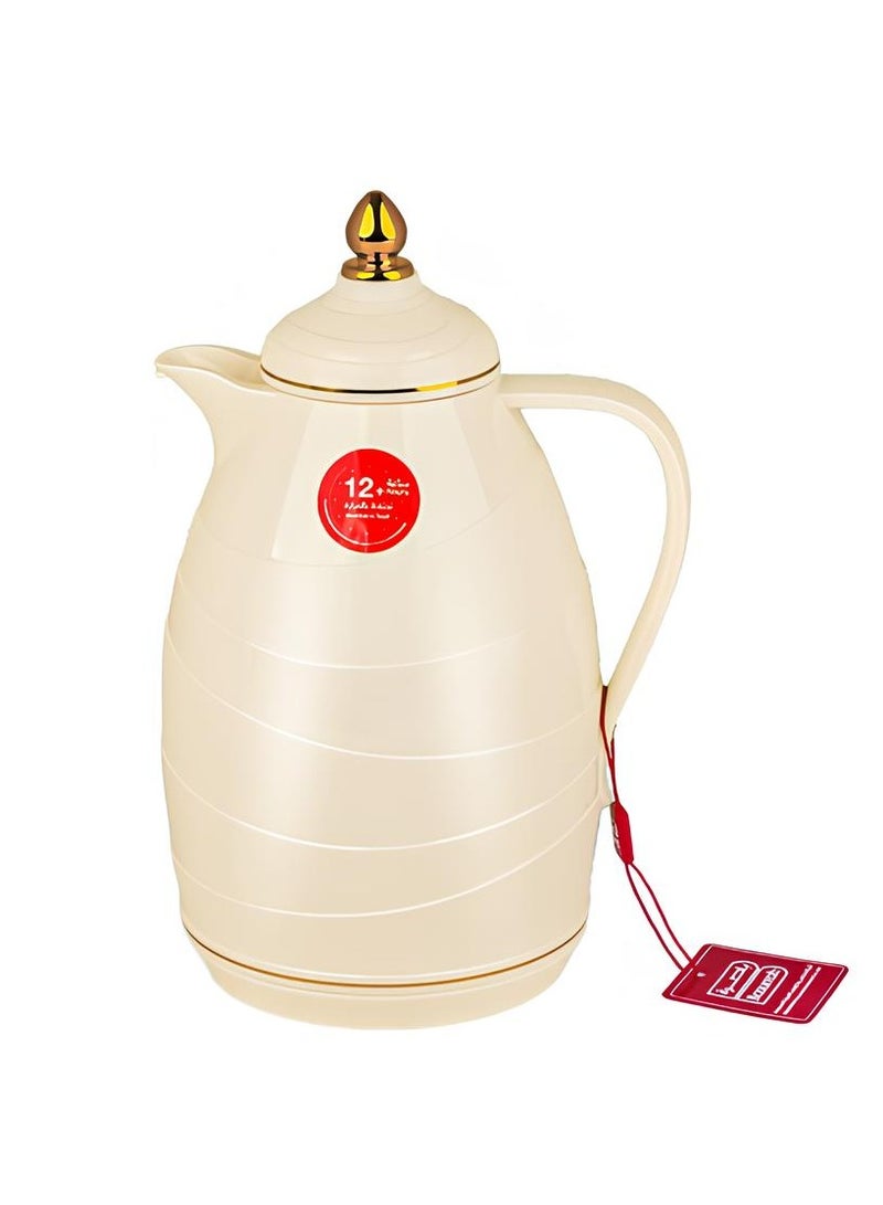 باصرة ترمس شاي وقهوة بيج فاخر سعة 1 لتر – حفظ حراري 12 ساعة وحفظ برودة 24 ساعة – دلة عصرية بلمسة ذهبية أنيقة للضيافة والاستخدام اليومي - Image 4