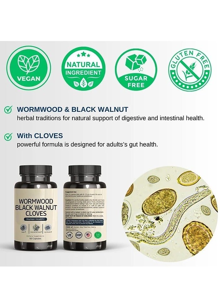 فوز اليوم Wormwood Black Walnut Clove Capsules - Cleanse, Detox, Intestinal Guard Formula Supplement for Humans, with Wormwood herb, Black Walnut Extract Combination, 60 Capsules - Image 3