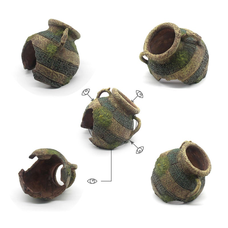 relaqcc Aquarium Decor Ruins Leaning Vase Hideaway Cave, Betta Fish Tank Accessories for Goldfish, Shrimp, Conch, Cichlid - Image 3