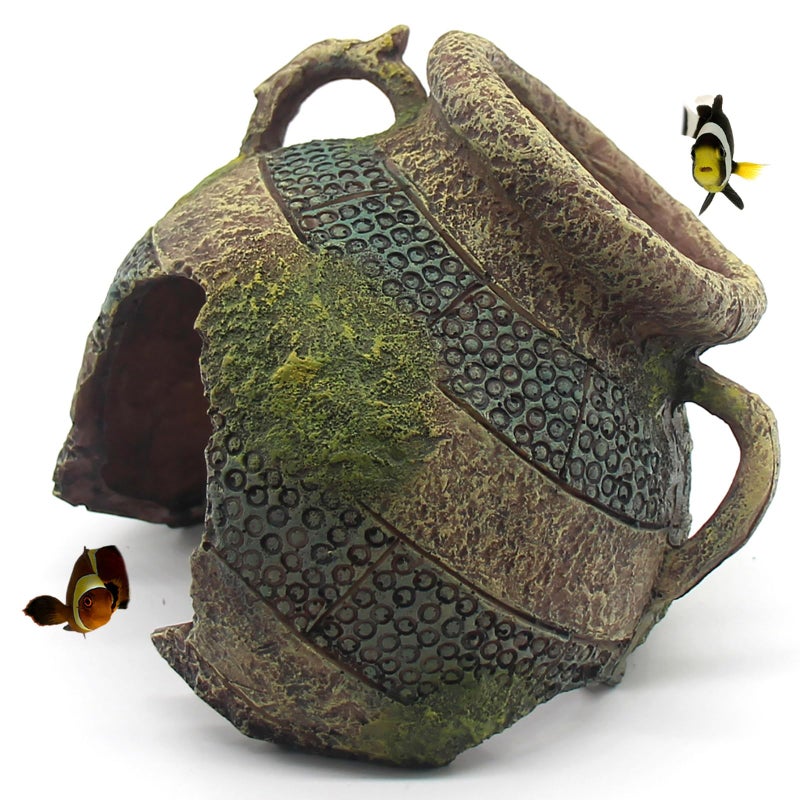relaqcc Aquarium Decor Ruins Leaning Vase Hideaway Cave, Betta Fish Tank Accessories for Goldfish, Shrimp, Conch, Cichlid - Image 1