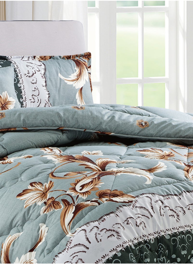 Moon Bed In A Bag Medium Filling King Size Comforter Set, 10 Pcs Floral Bedding Set Size 220 X 240 Cm with Comforter, Quilted Bed Skirt, Pillowcases, Cushion & Bedroom Slipper, Multicolor  - Image 4