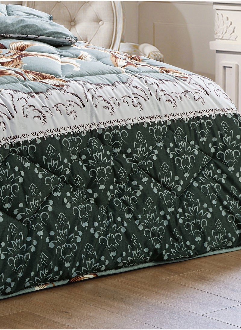 Moon Bed In A Bag Medium Filling King Size Comforter Set, 10 Pcs Floral Bedding Set Size 220 X 240 Cm with Comforter, Quilted Bed Skirt, Pillowcases, Cushion & Bedroom Slipper, Multicolor  - Image 5
