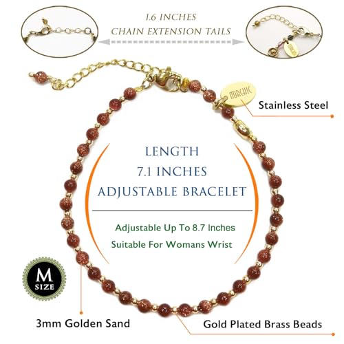 Morchic 3mm Goldsand Stone Tiny Beads Bracelet for Women, Adjustable 7.1" Dainty Handmade Energy Gem Jewelry, Birthday Gift - Image 2
