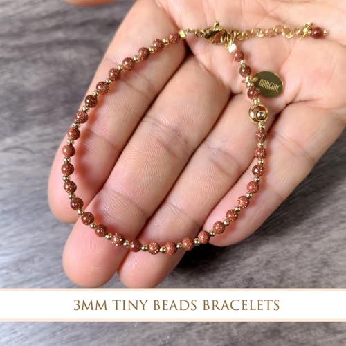 Morchic 3mm Goldsand Stone Tiny Beads Bracelet for Women, Adjustable 7.1" Dainty Handmade Energy Gem Jewelry, Birthday Gift - Image 5
