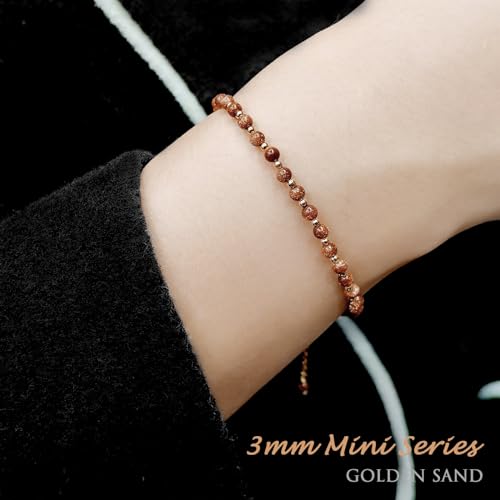 Morchic 3mm Goldsand Stone Tiny Beads Bracelet for Women, Adjustable 7.1" Dainty Handmade Energy Gem Jewelry, Birthday Gift - Image 4