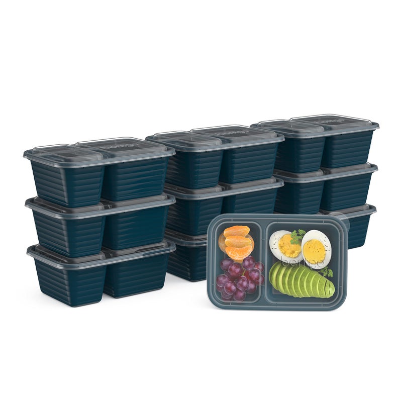 Bentgo Prep - 2-Compartment Snack Containers with Custom-Fit Lids - Reusable, Microwaveable, Durable BPA -Free, Freezer and Dishwasher-Safe Meal Prep Food Storage - 10 Trays & 10 Lids (Deep Teal) - Image 1