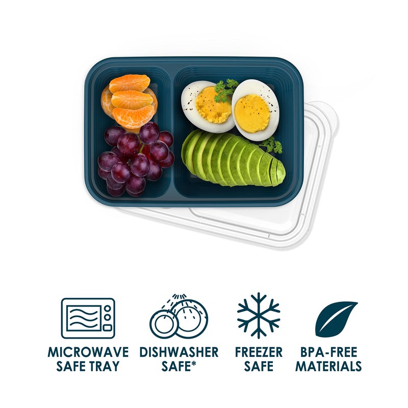 Bentgo Prep - 2-Compartment Snack Containers with Custom-Fit Lids - Reusable, Microwaveable, Durable BPA -Free, Freezer and Dishwasher-Safe Meal Prep Food Storage - 10 Trays & 10 Lids (Deep Teal) - Image 3