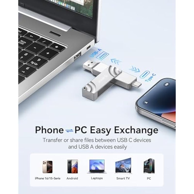 ORICO 1TB External Solid State Drive, 1050MB/s Dual-Port Rotating Metal Portable SSD with 90° Click-Stop, Reliable Storage for iPhone 16, 15 Series, Type-C Smartphone, Mac, Audio, Vehicle - A10 - Image 2