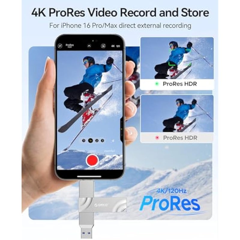 ORICO 1TB External Solid State Drive, 1050MB/s Dual-Port Rotating Metal Portable SSD with 90° Click-Stop, Reliable Storage for iPhone 16, 15 Series, Type-C Smartphone, Mac, Audio, Vehicle - A10 - Image 5