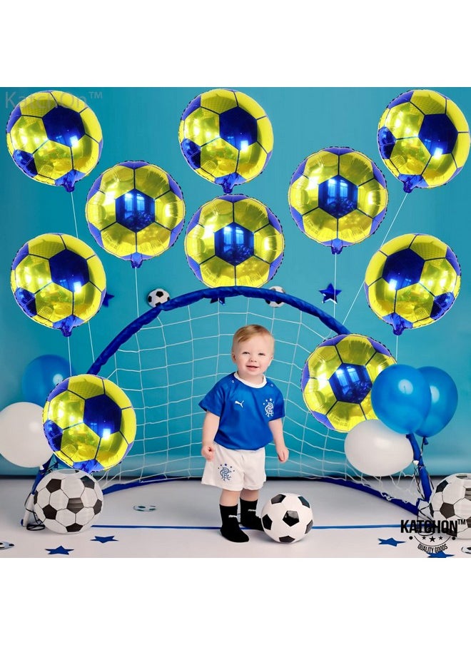 KATCHON - Yellow And Blue Soccer Balloons 18 Inch Packof 10 ; Soccer Ball Balloons America Soccer Team Party Decorations ; Yellow And Blue Soccer Party Decorations ; Soccer Birthday Decorations - Image 1