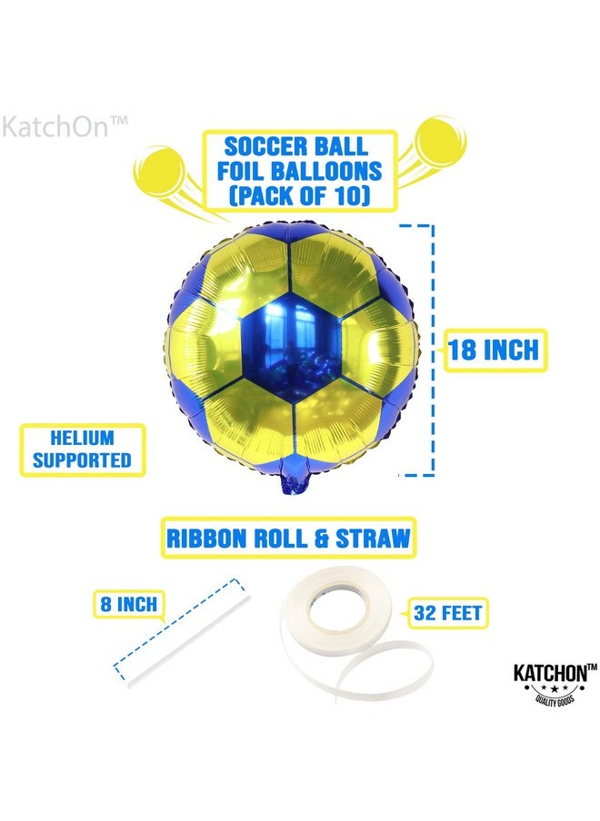 KATCHON - Yellow And Blue Soccer Balloons 18 Inch Packof 10 ; Soccer Ball Balloons America Soccer Team Party Decorations ; Yellow And Blue Soccer Party Decorations ; Soccer Birthday Decorations - Image 1