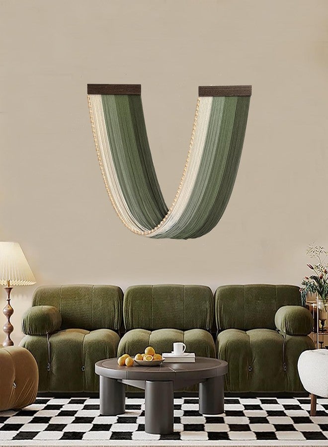 Achart Large Macrame Wall Hanging Dip Dyed Yarn Tapestry Ombre Yarn Gradient Color Macrame Wall Decor Macrame Tapestry Boho Decor for Bedroom Living Room Headboard Above Bed (Green + Bead) - Image 5
