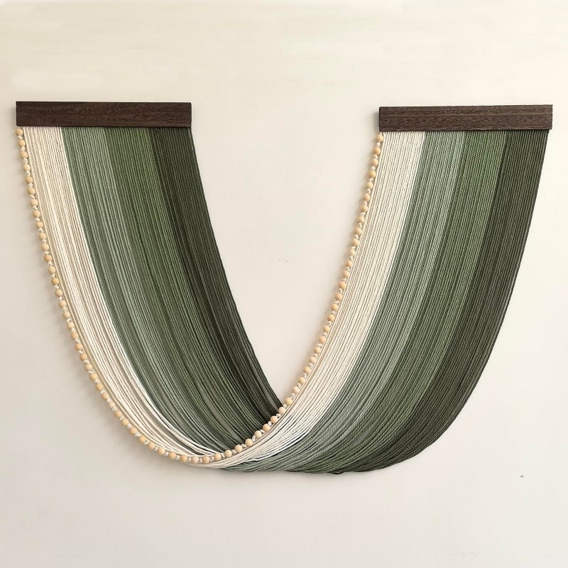 Achart Large Macrame Wall Hanging Dip Dyed Yarn Tapestry Ombre Yarn Gradient Color Macrame Wall Decor Macrame Tapestry Boho Decor for Bedroom Living Room Headboard Above Bed (Green + Bead) - Image 1