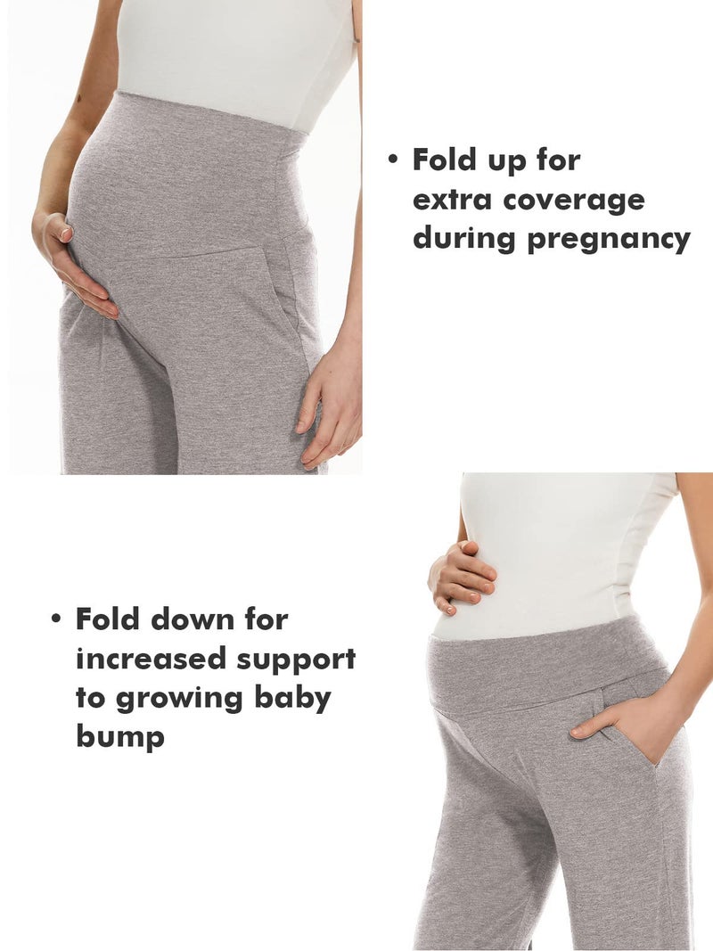 Ecavus Women's Maternity Wide/Straight Versatile Comfy Palazzo Lounge Pants Stretch Pregnancy Trousers with Pockets - Image 4