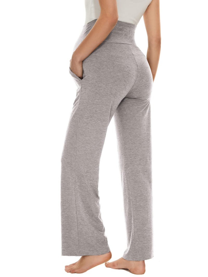 Ecavus Women's Maternity Wide/Straight Versatile Comfy Palazzo Lounge Pants Stretch Pregnancy Trousers with Pockets - Image 5