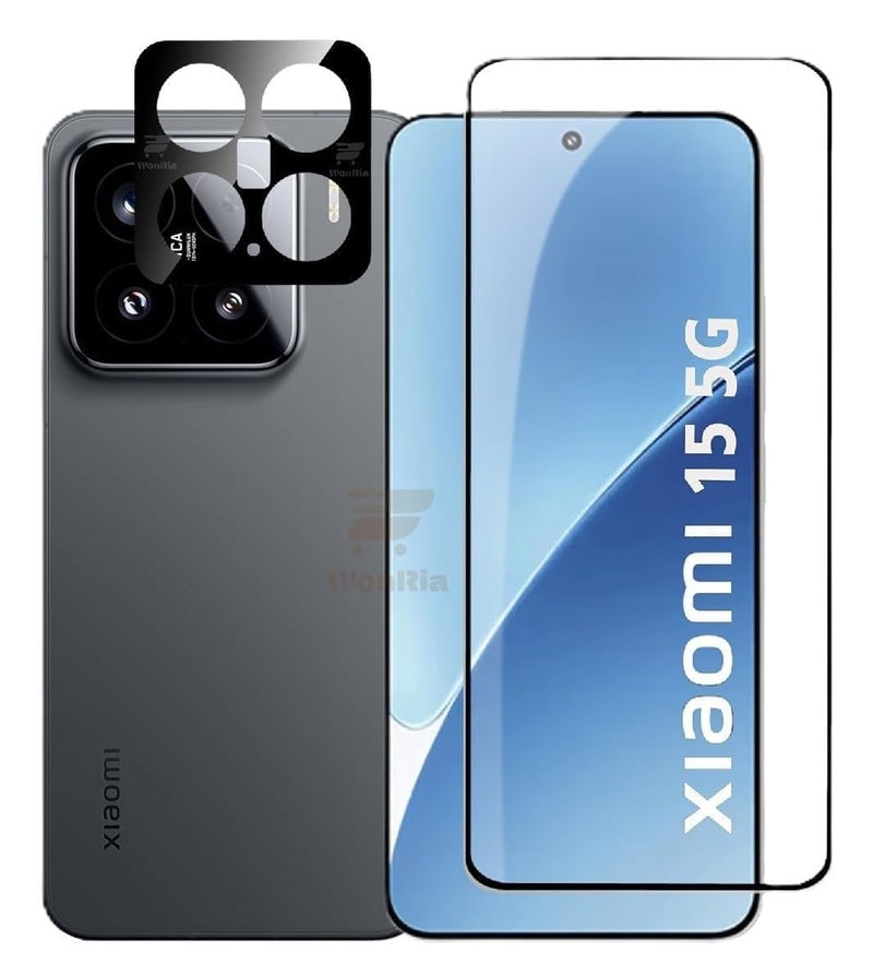 WonReza ® [1+1 زجاج مقسى لهاتف Xiaomi Mi 15 5G مع واقي عدسة الكاميرا 3D واقي شاشة حواف إلى حواف - (عبوة من 2) - Image 1