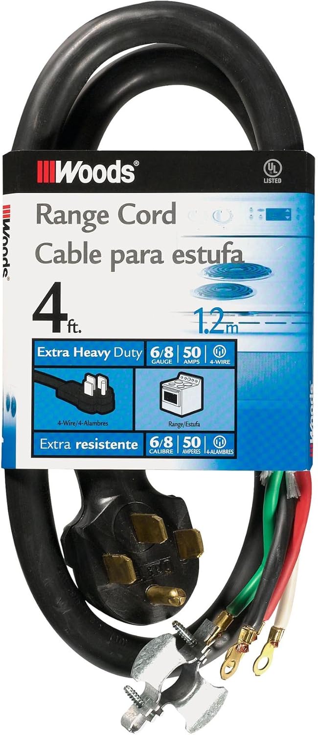Woods 0761 50Amp Range Appliance Power Supply Cord 4 ft Black