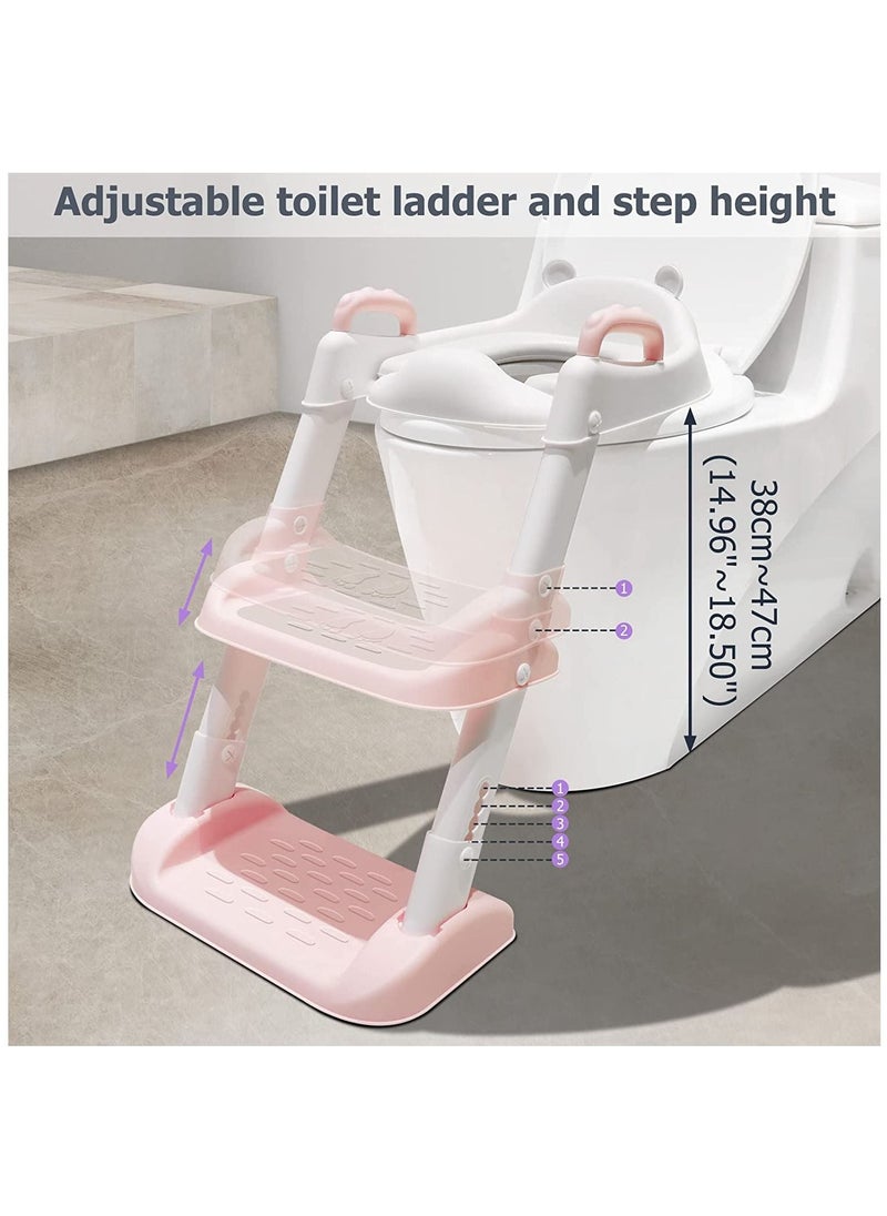 Arabest - Toilet Training Seat, Potty Training Toilet with Pedal Stool Ladder, Foldable Toddler Toilet Seat for Boys and Girls (Pink) - Image 1