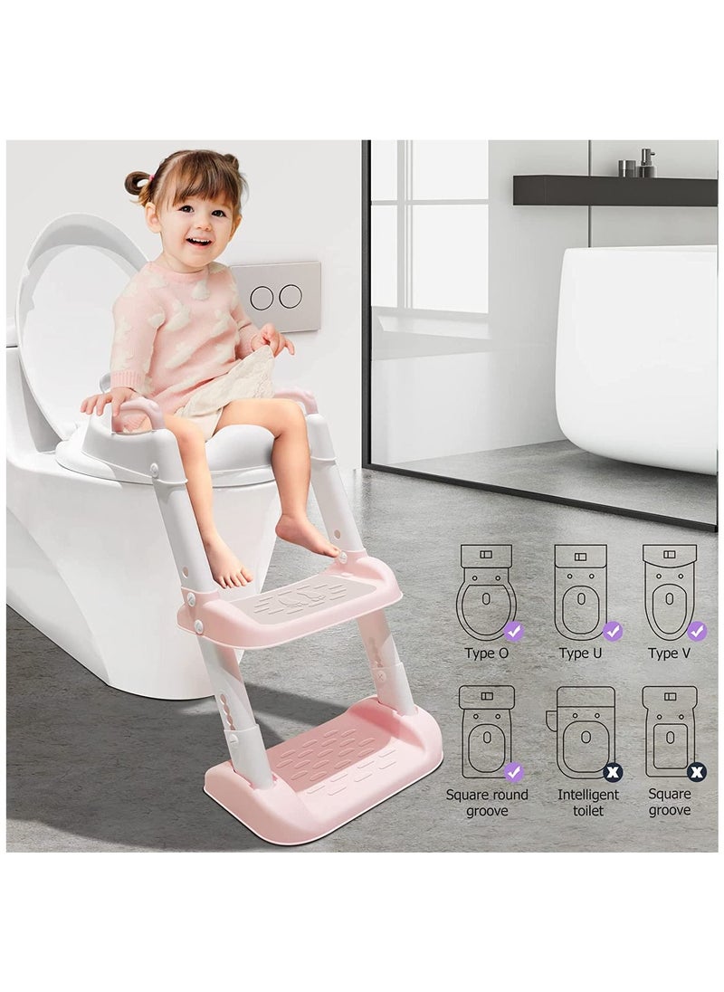 Arabest - Toilet Training Seat, Potty Training Toilet with Pedal Stool Ladder, Foldable Toddler Toilet Seat for Boys and Girls (Pink) - Image 1