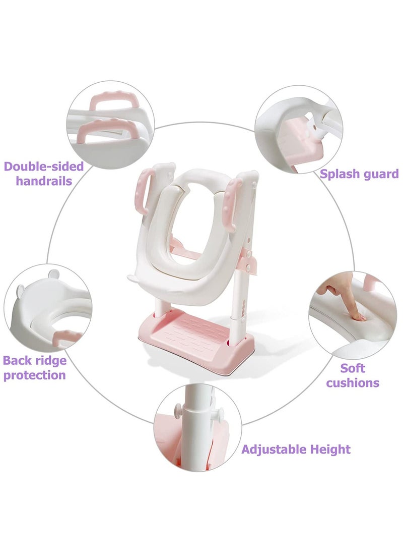 Arabest - Toilet Training Seat, Potty Training Toilet with Pedal Stool Ladder, Foldable Toddler Toilet Seat for Boys and Girls (Pink) - Image 1