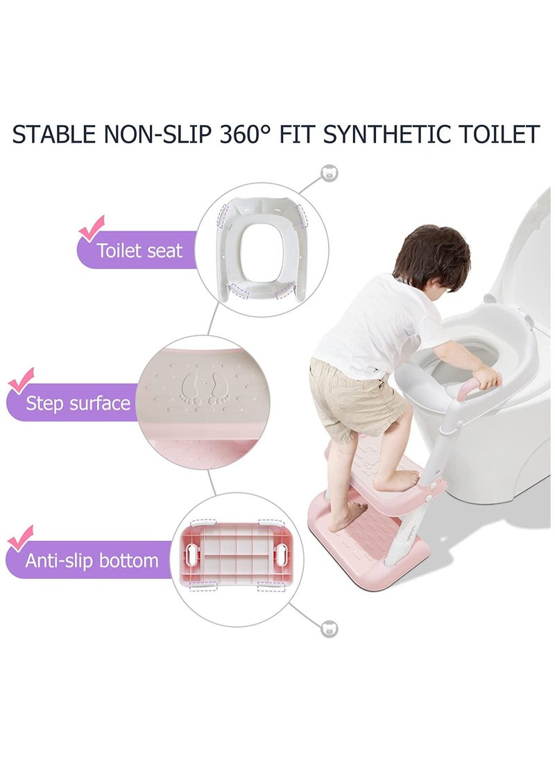 Arabest - Toilet Training Seat, Potty Training Toilet with Pedal Stool Ladder, Foldable Toddler Toilet Seat for Boys and Girls (Pink) - Image 1